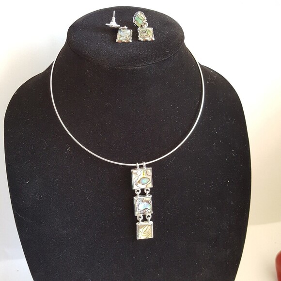 Abalone/Paua Tropical Shell Necklace Earrings Set - Picture 1 of 3